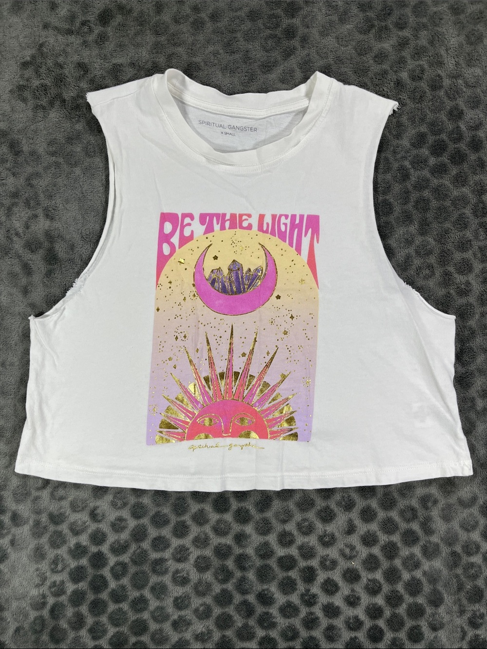 Spiritual Gangster “Be the light” Callie White Crop tank top